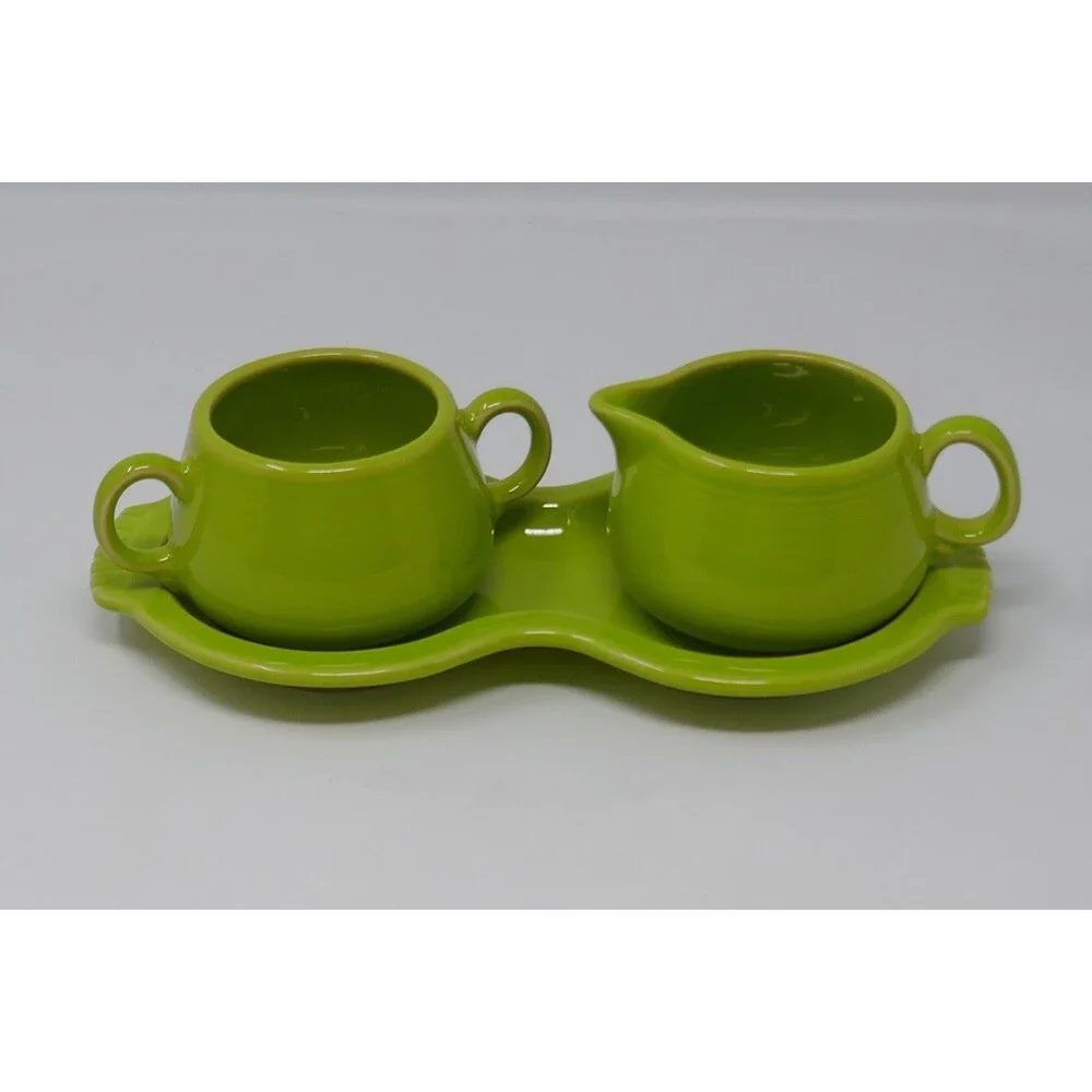 Fiesta Lemongrass 3 Piece Open Sugar Bowl & Creamer Tray Set USA